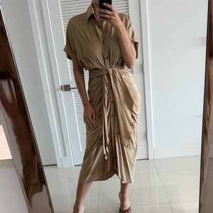 Elegant Tan Button-Down Dress